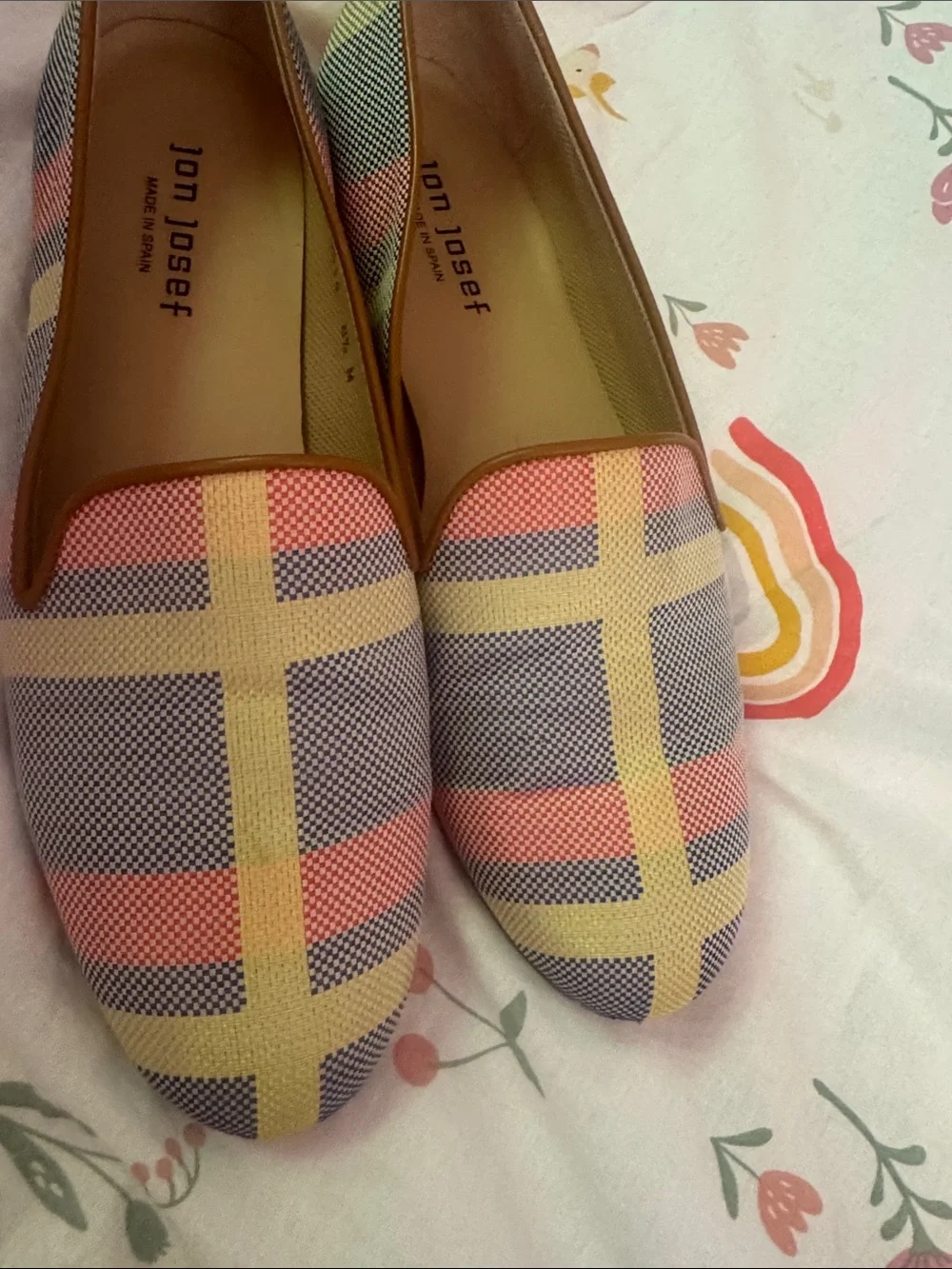 Jon Josef Pastel Plaid Slip-On Flats - Pink, Yellow & Gray